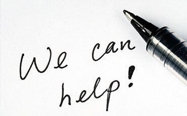 Schriftzug "We can help!"